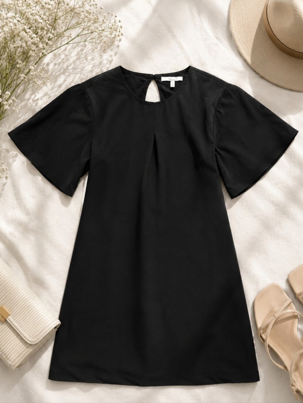 Dress The Population Black Flutter Sleeve Shift Dress M Cocktail Minimalist